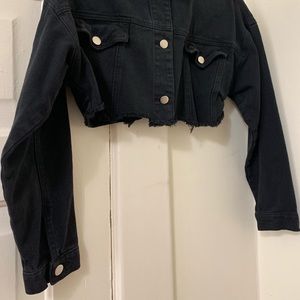 Women’s Small, black cropped jean jacket.